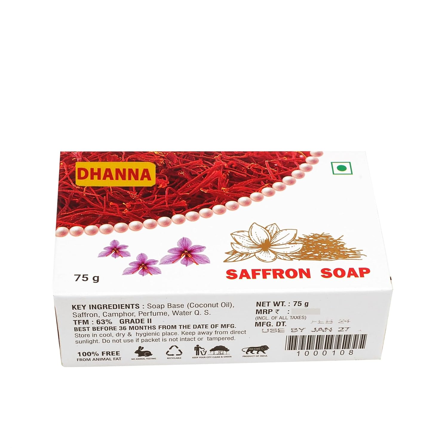 Dhanna (to cure pimples and dark spots naturally) real kesar Soap 75g - Image 2